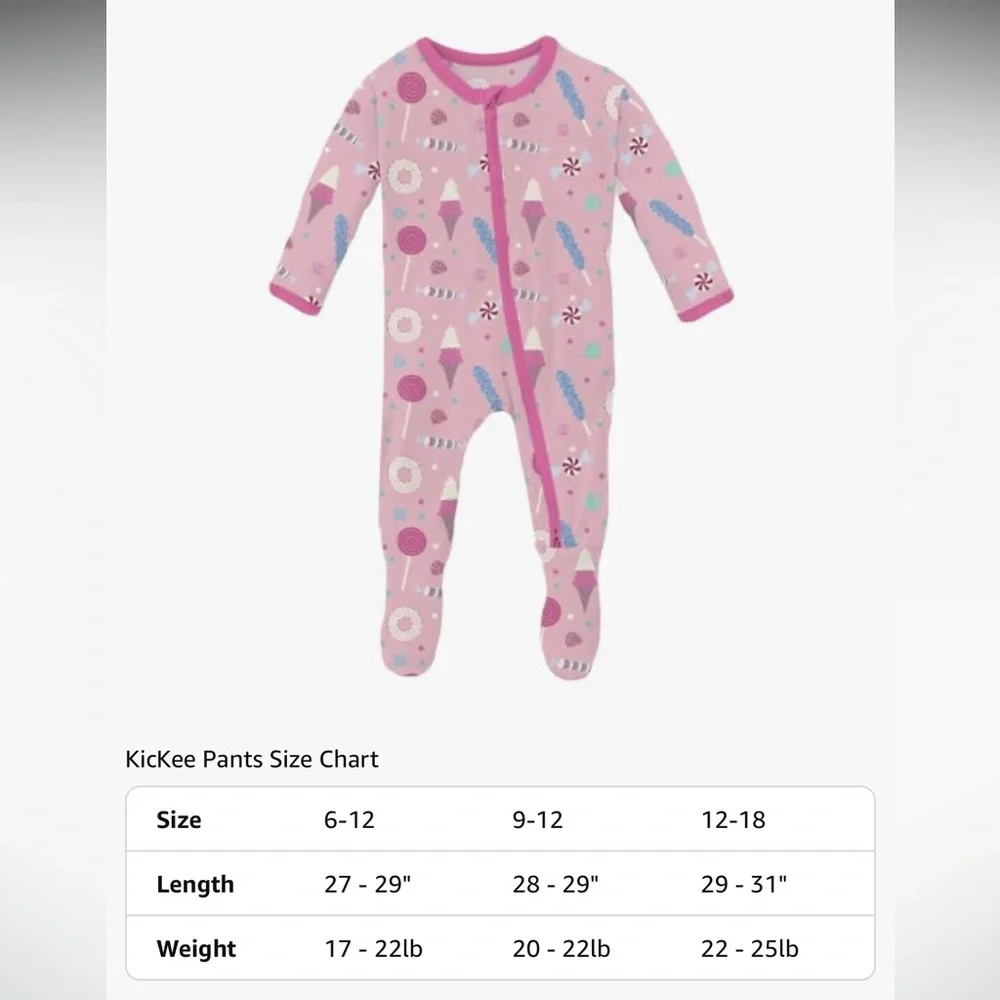Kickee Pants Pink Cake Pop Candy Dreams One Piece Footie Pajamas 6-12 Months